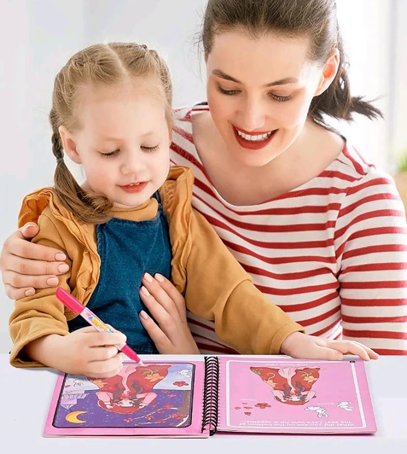 VGRASSP Reusable Magic Water Coloring Painting Book for Kids - Self Drying Water Pen - Fun and Learn Cartoon Educational Drawing Pad (Pack of 6) - Image 2