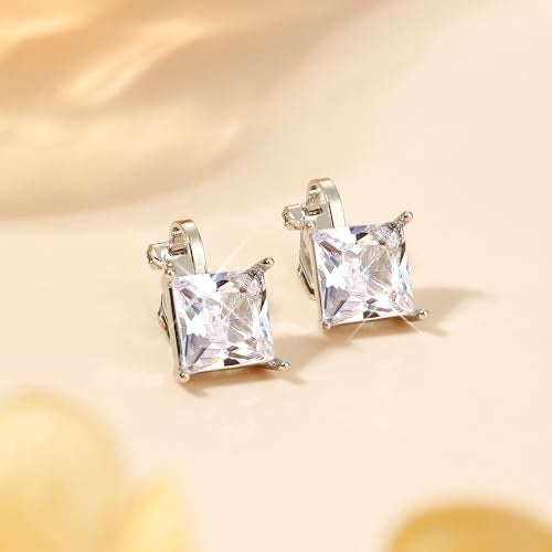 Thunaraz Cubic Zirconia Clip on Earrings - Women Hypoallergenic Comfortable Non Pierced Stud Earrings for Wedding and Dance Competitions Silver Clip-on Earrings - Image 5