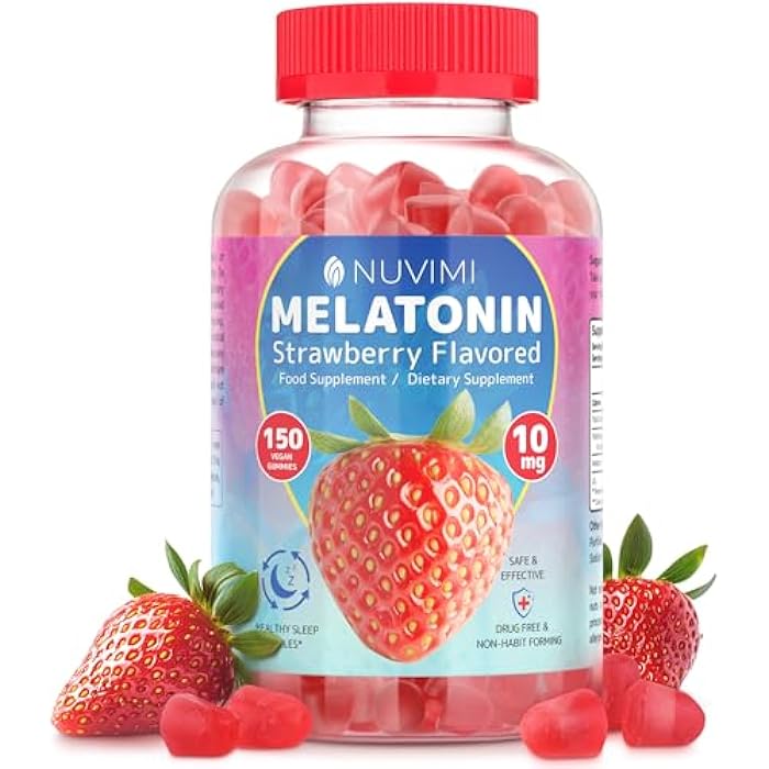 NUVIMI Melatonin Gummies - 10 mg Strawberry Flavored Dietary Food Supplement to Help Support Sleep - 150 Vegan Gummies - Image 1
