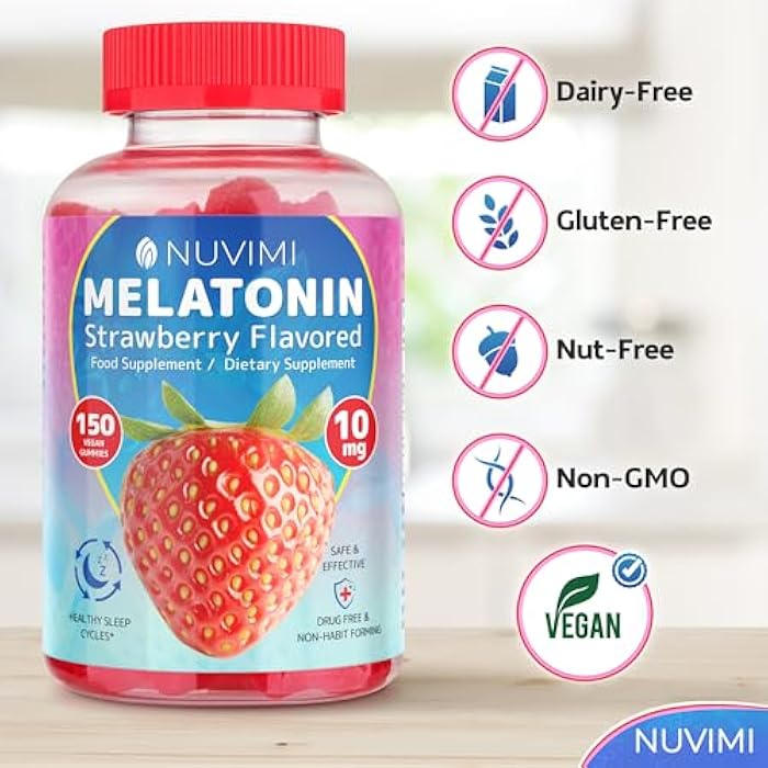NUVIMI Melatonin Gummies - 10 mg Strawberry Flavored Dietary Food Supplement to Help Support Sleep - 150 Vegan Gummies - Image 2