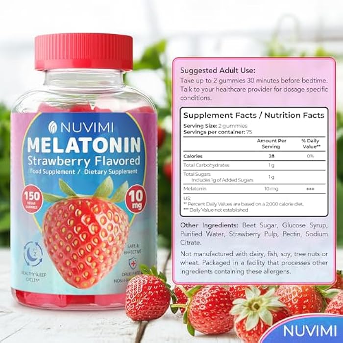 NUVIMI Melatonin Gummies - 10 mg Strawberry Flavored Dietary Food Supplement to Help Support Sleep - 150 Vegan Gummies - Image 5