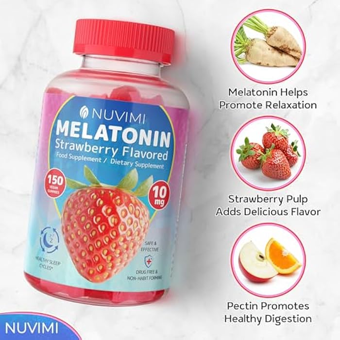 NUVIMI Melatonin Gummies - 10 mg Strawberry Flavored Dietary Food Supplement to Help Support Sleep - 150 Vegan Gummies - Image 4