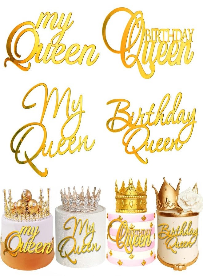 IPEWOEF 4pc My Queen Acrylic Birthday Cake Toppers - Queen Gold Cake Decor for Women's Birthday Cake Toppers & Party Supplies - Image 1
