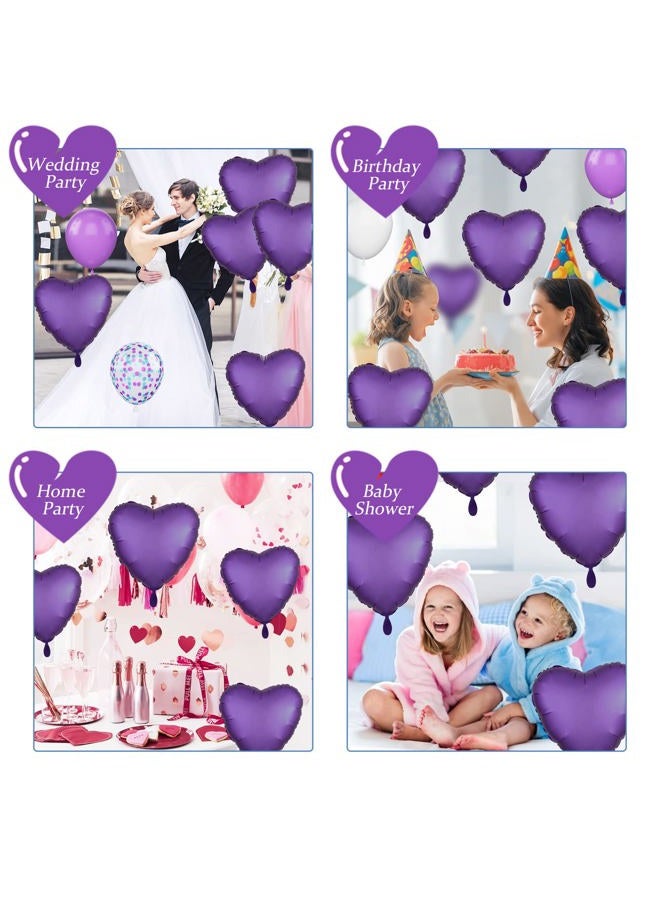 Biapian Purple Heart Balloon, 10PCS Purple Foil Heart Balloons, 18inch Metallic Purple Heart Shape Foil Balloons for Helium Birthday Party Decorations for Brithday Party, Valentines Day, Wedding, Anniversary - Image 5