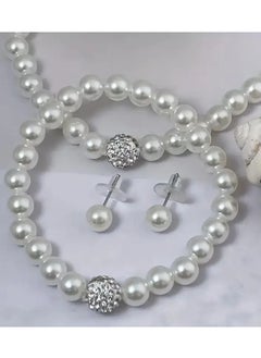 Home Clearance Sale 1pc Imitation Pearl Necklace + 1pc Bracelet + 2pcs Earrings Women's Bridal Jewelry Set Suitable for Dance, Wedding and Party or Gift No Box  - Image 1