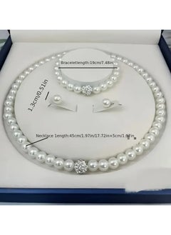 Home Clearance Sale 1pc Imitation Pearl Necklace + 1pc Bracelet + 2pcs Earrings Women's Bridal Jewelry Set Suitable for Dance, Wedding and Party or Gift No Box  - Image 5