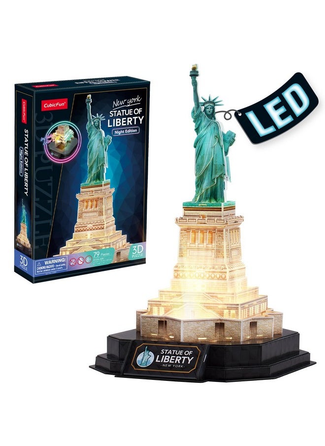 CubicFun - 3D Puzzle Led Statue Of Liberty With Colorful Lights 3D Puzzles For Adults Model Kits New York Building Crafts For Adults Brain Teaser Architecture Desk Puzzle Gifts For Women Men - Image 1