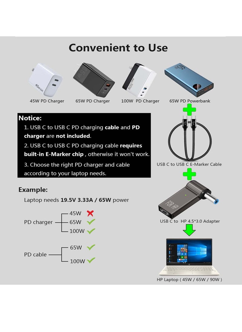 USB C to 4.5mm Adapter, Laptop Charging Adapter Female Type C to Male DC Barrel Jack Plug Converter 100w Pd Power Charger Connector Tip for Probook Notebook Elitebook