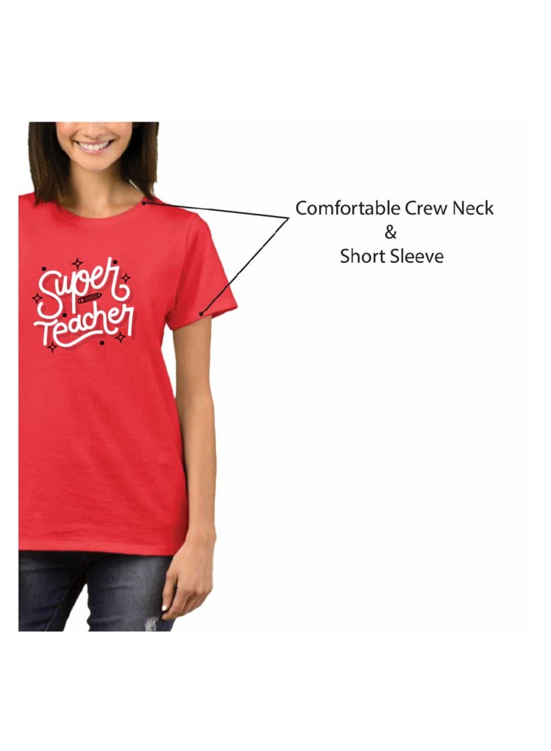 Women’s Teacher's Day Printed T-Shirts Gift for Teachers Adult Soft Cotton Graphic Tees, Comfortable Casual Wear, Teacher Appreciation Women’s Tops