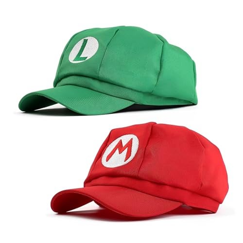 COSTOYFUN 2pack Costume Hats Anime Halloween Copslay Unisex Adult Cosplay Cap (Red and Green) - Image 1