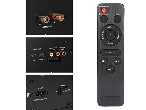 Monoprice Monolith Powered Desktop Speakers - 100-Watt with Optical and USB Inputs, Subwoofer Output, Bluetooth aptX HD, Remote Control Included, for PCs and Laptops, Black, MTM-100 - Image 5