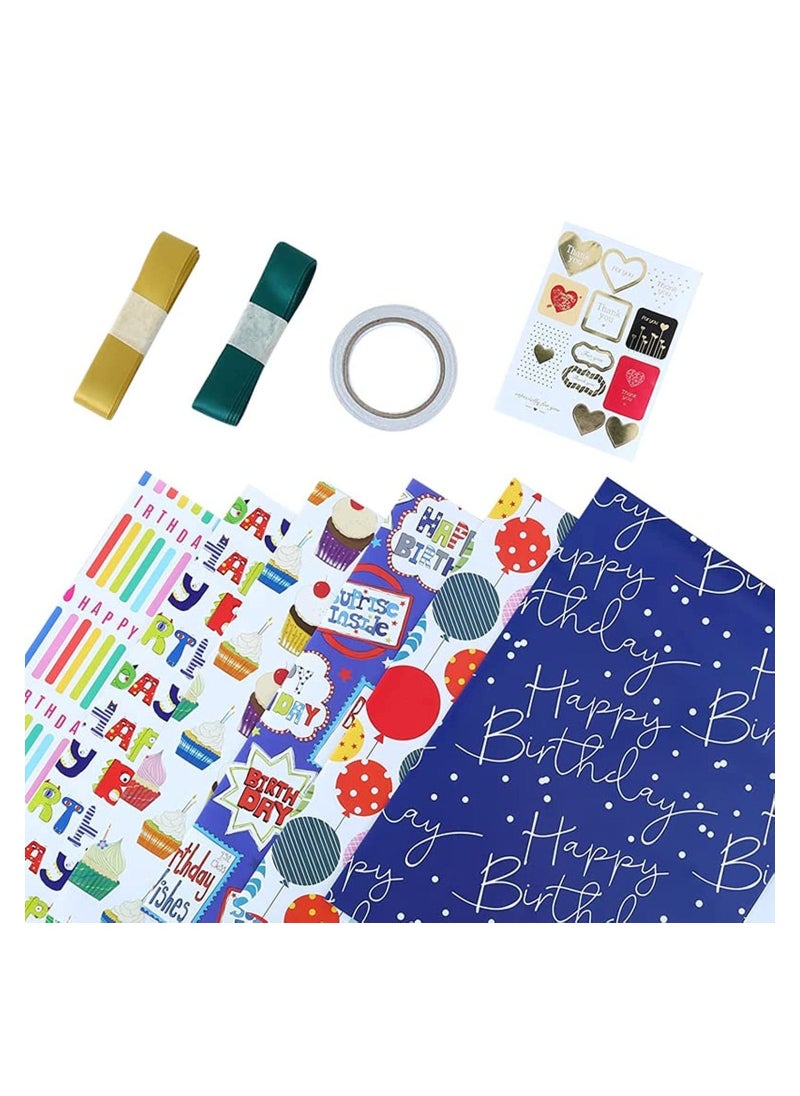 Royal Polar ROYAL POLAR  wrapping paper gift wrap paper set included 6 kraft paper 50x70cm with 2 rolls of 5m rope, one sticker, one roll of double sided tape  - Image 1