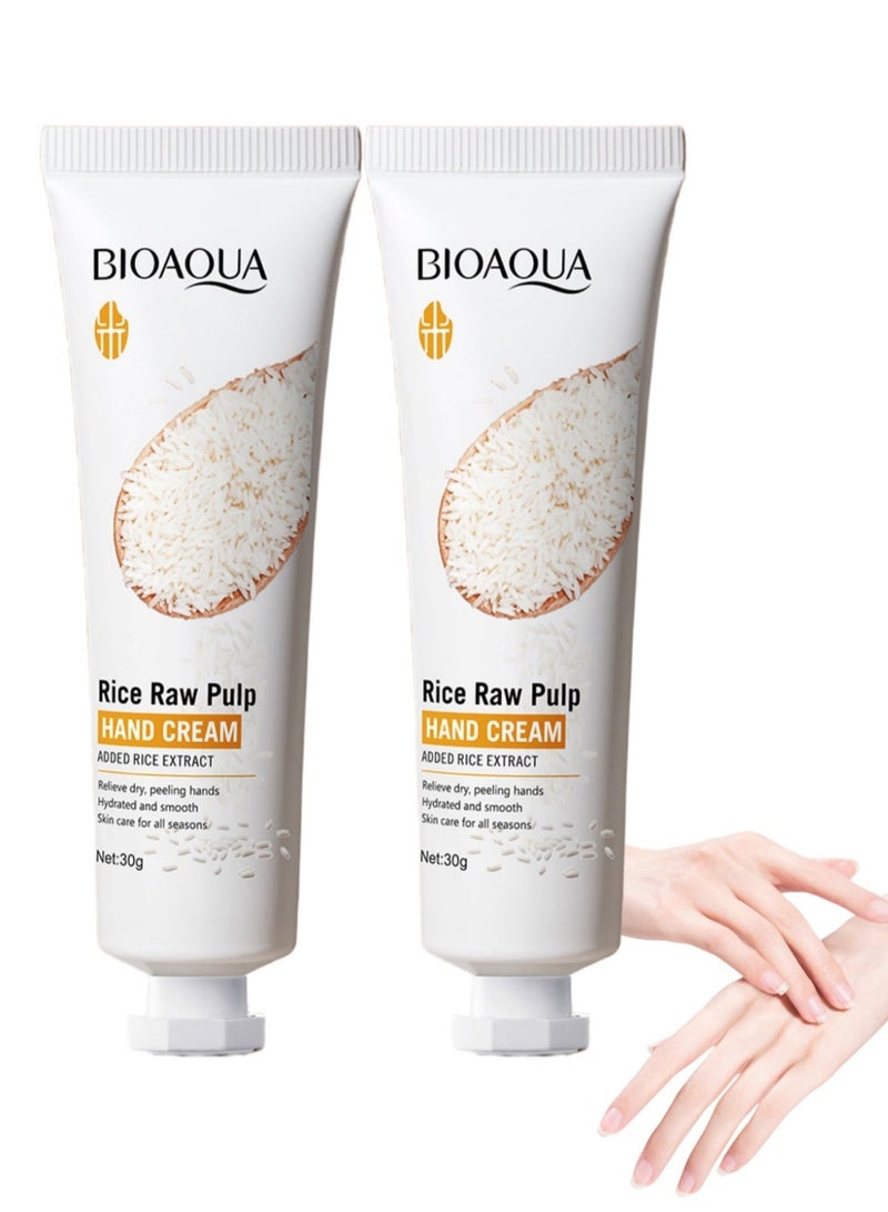 BIOAOUA 2-PACKS Rice Puree Hand Cream,, Fast Absorbing Anti Ageing Hand Cream, Smooth And Soft Skin Crack Repair Cream To Remove Wrinkles Darkness 30g*2 - Image 1
