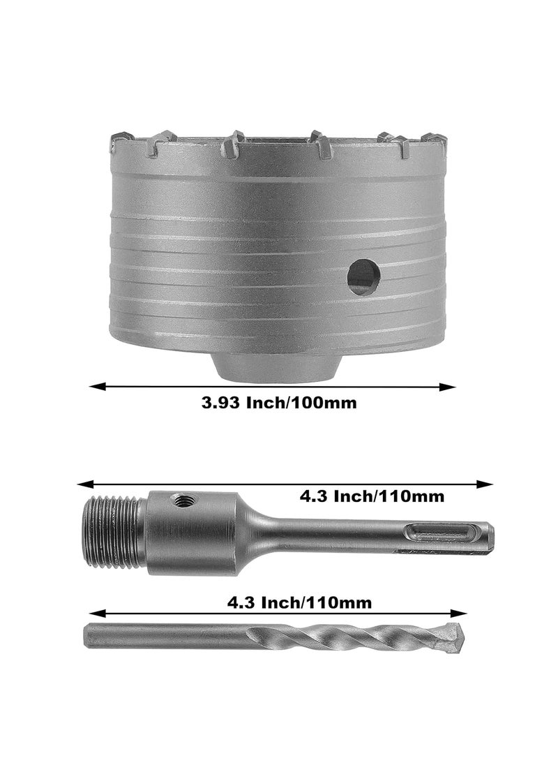SHEUTSAN SHEUTSAN 394 Inch Concrete Hole Saw 100mm Metal Hole Saw Cutter SDS Plus Shank Drill Bit for Wall Concrete Brick Stone Cement  - Image 2