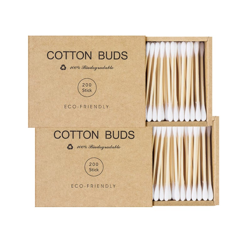 Kiemeu Bamboo Cotton Swabs With Wooden Sticks, 400 Count Bamboo Cotton Buds For Ears - Image 1