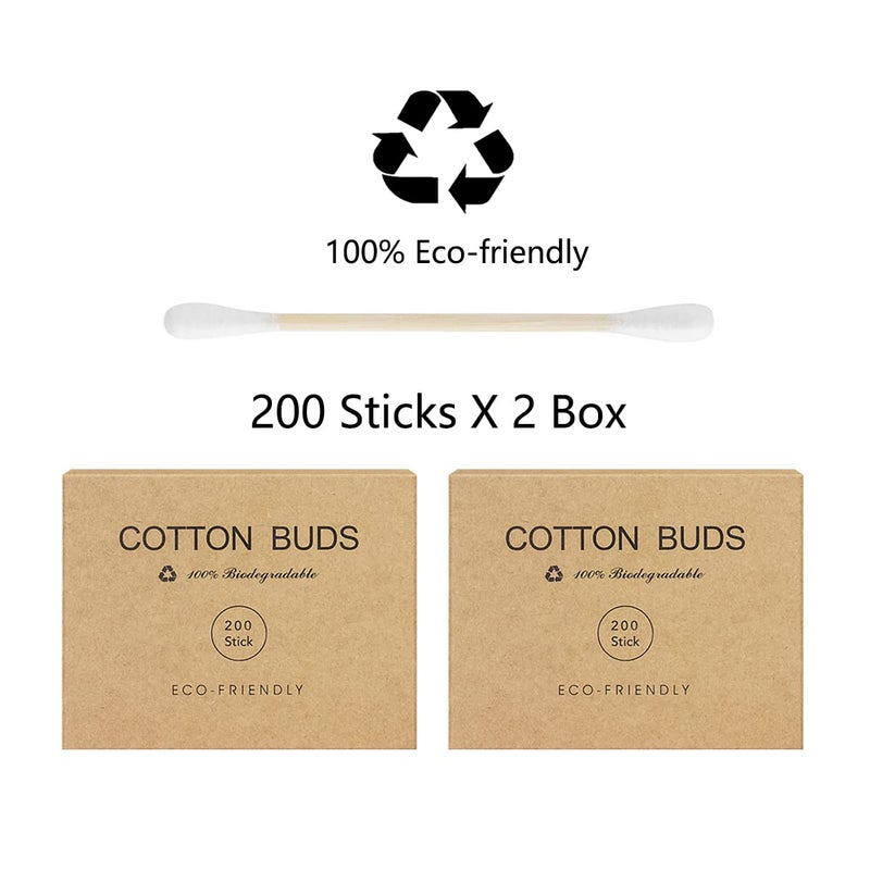 Kiemeu Bamboo Cotton Swabs With Wooden Sticks, 400 Count Bamboo Cotton Buds For Ears - Image 3