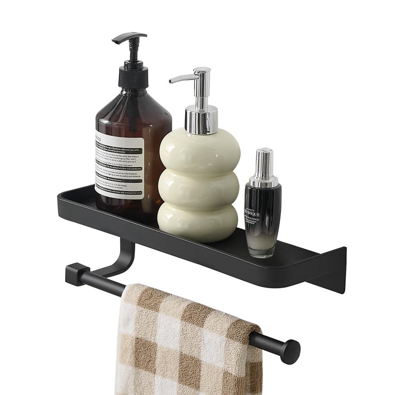 JOOM Hand Towel Holder for Bathroom Paper Towel Holder Wall Mount for Bathroom Black Paper Towel Holder with Shelf Kitchen Towel Holder Black - Image 2