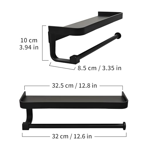 JOOM Hand Towel Holder for Bathroom Paper Towel Holder Wall Mount for Bathroom Black Paper Towel Holder with Shelf Kitchen Towel Holder Black - Image 3