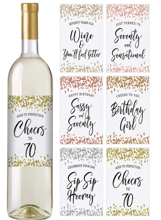 برينتد بارتي ملصقات زجاجات نبيذ مطبوعة لحفلات عيد الميلاد السبعين، مع قصاصات ورق ملونة، مجموعة من 6 قطع - Image 1