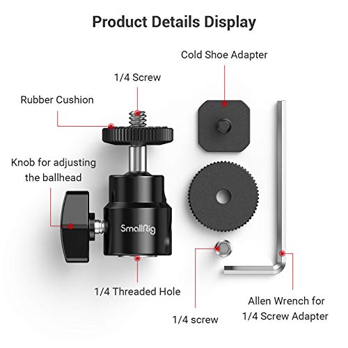 SmallRig 1/4" Camera Hot Shoe Mount, Ballhead Tripod with Additional 1/4" Screw, 2pcs Pack - 2059 - Image 5