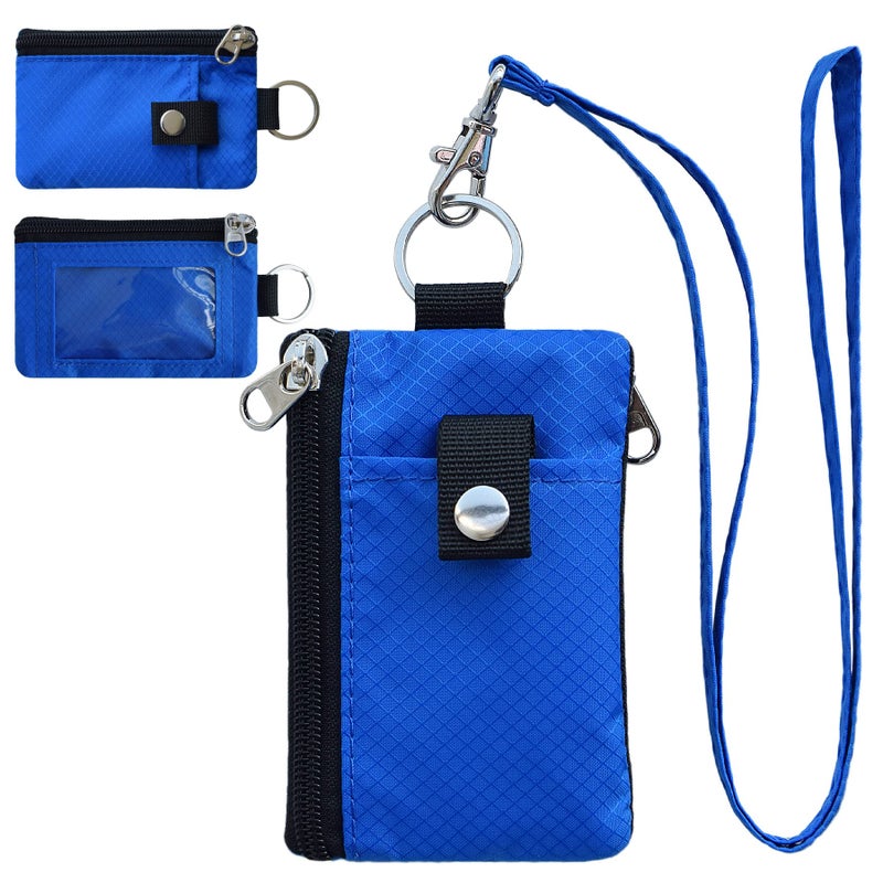 CHENSPRX Minimalist RFID Blocking Small Wallet with ID Window,WaterResistant Zip Id Case Wallet with Lanyard Keychain for Cards,Cash,Travel,Women,Men (Blue) - Image 1