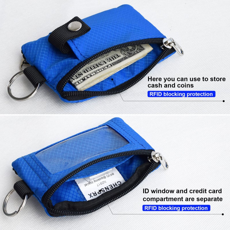 CHENSPRX Minimalist RFID Blocking Small Wallet with ID Window,WaterResistant Zip Id Case Wallet with Lanyard Keychain for Cards,Cash,Travel,Women,Men (Blue) - Image 4
