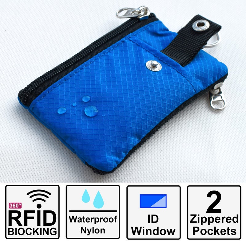CHENSPRX Minimalist RFID Blocking Small Wallet with ID Window,WaterResistant Zip Id Case Wallet with Lanyard Keychain for Cards,Cash,Travel,Women,Men (Blue) - Image 2