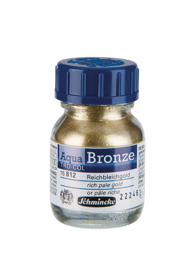 Schmincke - Aqua-Bronze, rich pale gold, 20 ml, 15 812 032, shiny metallic effects on gouache and watercolor paintings, paper, cardboard, painting board, canvas - Image 1