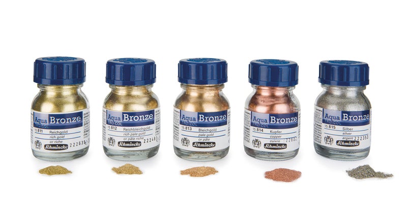 Schmincke - Aqua-Bronze, rich pale gold, 20 ml, 15 812 032, shiny metallic effects on gouache and watercolor paintings, paper, cardboard, painting board, canvas - Image 2