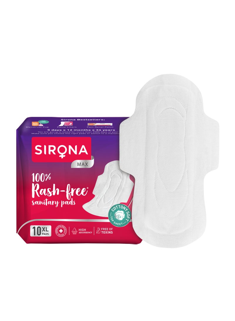 Sirona Max Sanitary Pads for Women | XL (Pack of 10 Pads) | 100% Rash Free & Toxic-Free | Organic Cotton Sanitary Pad | Up to 0% Leakage, Comfortable & High Absorbency - Image 2