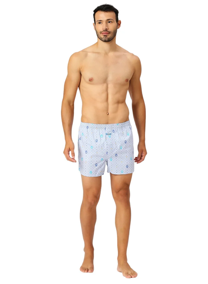 BYC MEN'S PRINTED COTTON BOXER SHORTS (PACK OF 3) - LIGHT BLUE