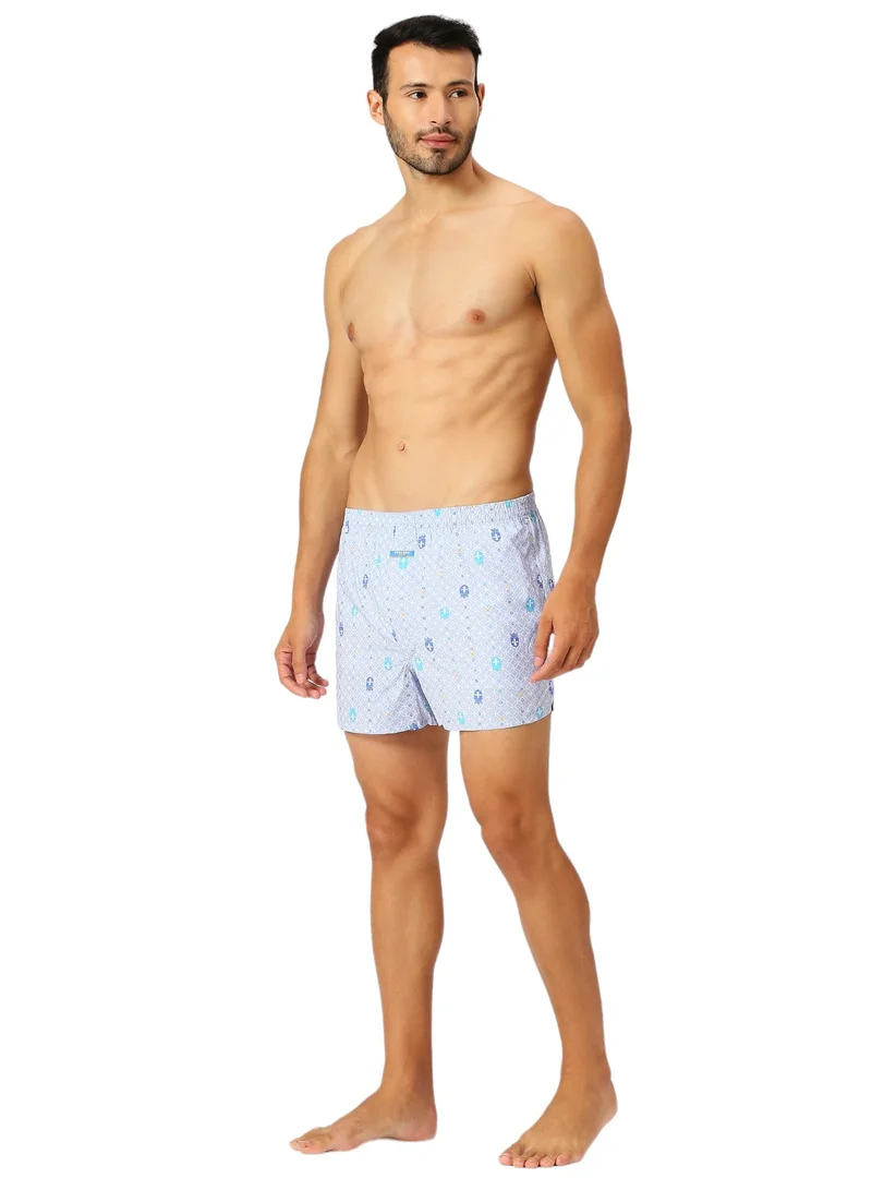 BYC MEN'S PRINTED COTTON BOXER SHORTS (PACK OF 3) - LIGHT BLUE