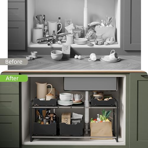 NETEL Adjustable Under Sink Organizers and Storage,Expandable Cabinet Storage Shelf with 4 Pull Out Baskets - Image 4