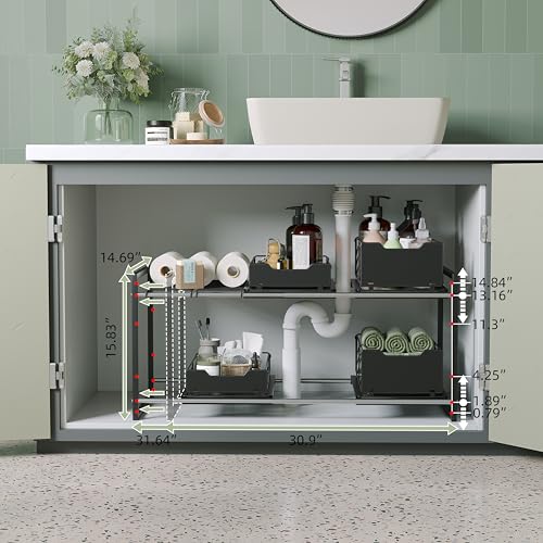 NETEL Adjustable Under Sink Organizers and Storage,Expandable Cabinet Storage Shelf with 4 Pull Out Baskets - Image 5
