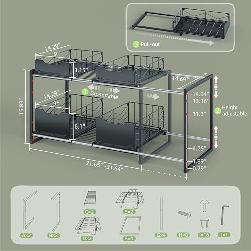 NETEL Adjustable Under Sink Organizers and Storage,Expandable Cabinet Storage Shelf with 4 Pull Out Baskets - Image 3