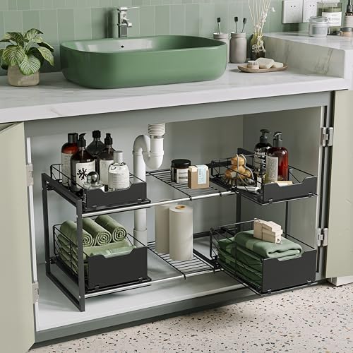 NETEL Adjustable Under Sink Organizers and Storage,Expandable Cabinet Storage Shelf with 4 Pull Out Baskets - Image 1