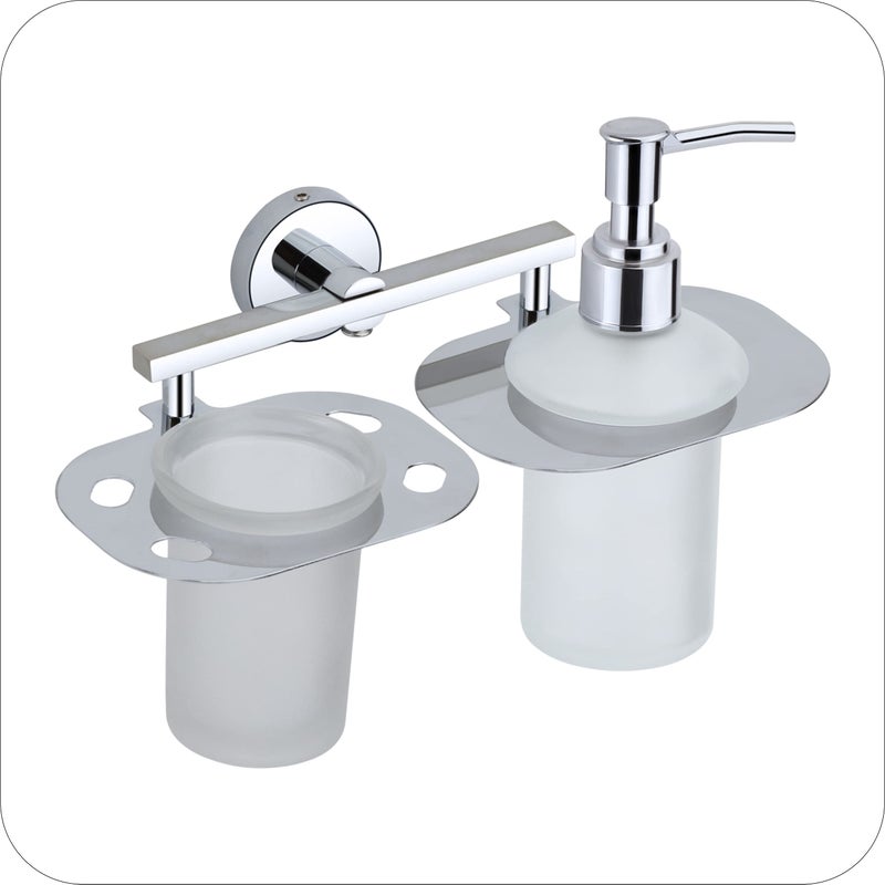 KANJAL soap Dispenser with Toothbrush Holder for washbasin Liquid Dispenser and Brush Holder for Bathroom Tumbler Holders dispensers LX27(304 Stainless Steel,Chrome Finish,Frosted Glass) - Image 4