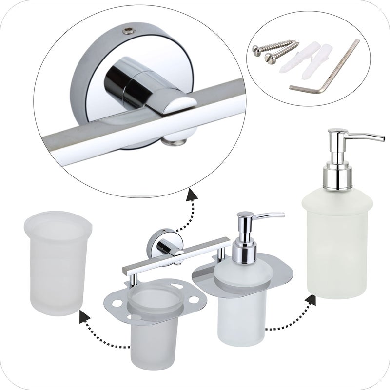 KANJAL soap Dispenser with Toothbrush Holder for washbasin Liquid Dispenser and Brush Holder for Bathroom Tumbler Holders dispensers LX27(304 Stainless Steel,Chrome Finish,Frosted Glass) - Image 5
