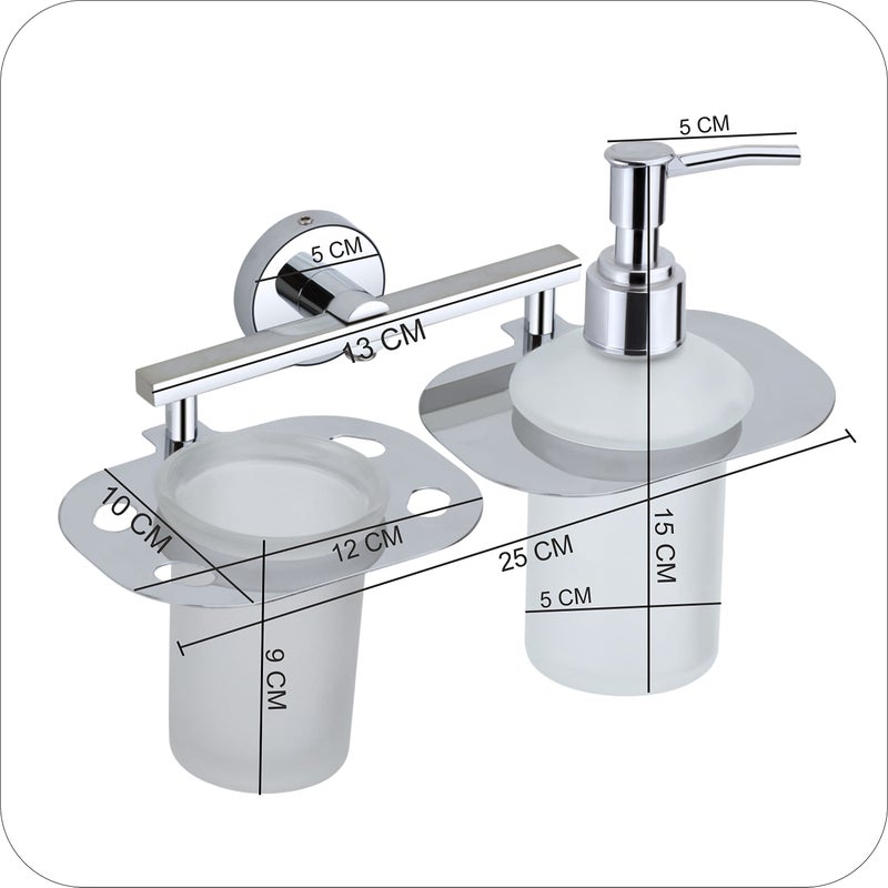 KANJAL soap Dispenser with Toothbrush Holder for washbasin Liquid Dispenser and Brush Holder for Bathroom Tumbler Holders dispensers LX27(304 Stainless Steel,Chrome Finish,Frosted Glass) - Image 3
