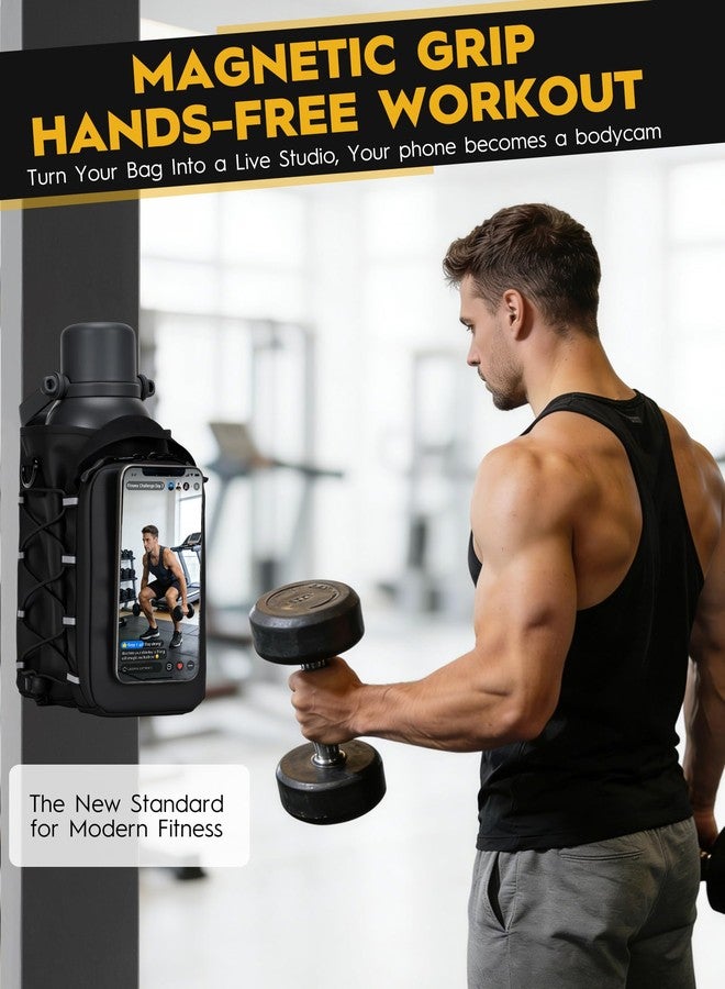 MKZ Magnetic Gym Bag for Men & Women - Strong Magnetic Phone Holder for Gym Equipment, Water Bottle Bag Crossbody with Phone Mount & Water Bottle Holder, Ideal for Workout, Running, Hiking, Travel - Image 2