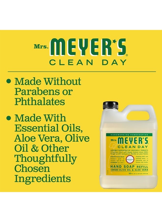 Mrs. Meyer's Clean Day Hand Soap Refill, Made with Essential Oils, Biodegradable Formula, Honeysuckle, 33 fl. oz - Pack of 6  - Image 4