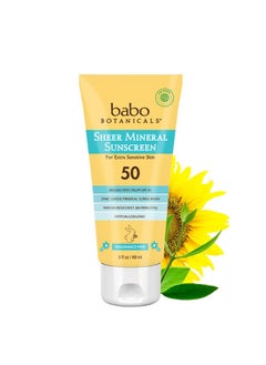 Babo Botanicals Abo Botanicals Sheer Mineral Sunscreen Lotion Spf 50 Natural Zinc Oxide Extra Sensitive Skin Lightweight Water Resistant Fragrancefree Ewg Verified Sheer Application  - Image 1