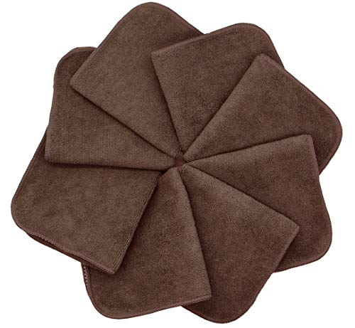 VeraSong Microfiber Dish Cloths Fast Drying Kitchen Cleaning Cloth Dish Rags Dust Cloths Ultra Absorbent Lint Free Washcloths with Poly Scrub Side 12inch x 12inch 8 Pack (Brown) - Image 2