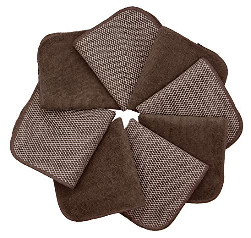 VeraSong Microfiber Dish Cloths Fast Drying Kitchen Cleaning Cloth Dish Rags Dust Cloths Ultra Absorbent Lint Free Washcloths with Poly Scrub Side 12inch x 12inch 8 Pack (Brown) - Image 3