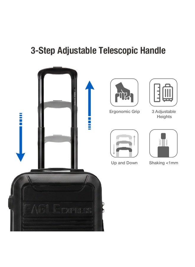 Eagle Express Defender 20 Inch Cabin Luggage Black, ABS Hard Shell Carry On Trolley Suitcase with Scratch Resistant Design, Silent Double Spinner Wheels, Anti-Theft Zipper, Soft Grip Handles and 2 Year Warranty - Image 4