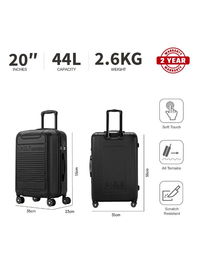 Eagle Express Defender 20 Inch Cabin Luggage Black, ABS Hard Shell Carry On Trolley Suitcase with Scratch Resistant Design, Silent Double Spinner Wheels, Anti-Theft Zipper, Soft Grip Handles and 2 Year Warranty - Image 3
