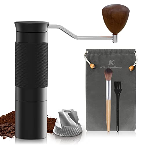 KitchenBoss Manual Coffee Bean Grinder Coffee Hand Grinder 25g Capacity with Stainless Steel Conical Burr Coffee Grinders Finely Setting Adjustable Grinder Perfect for Pour Over Espresso Black
