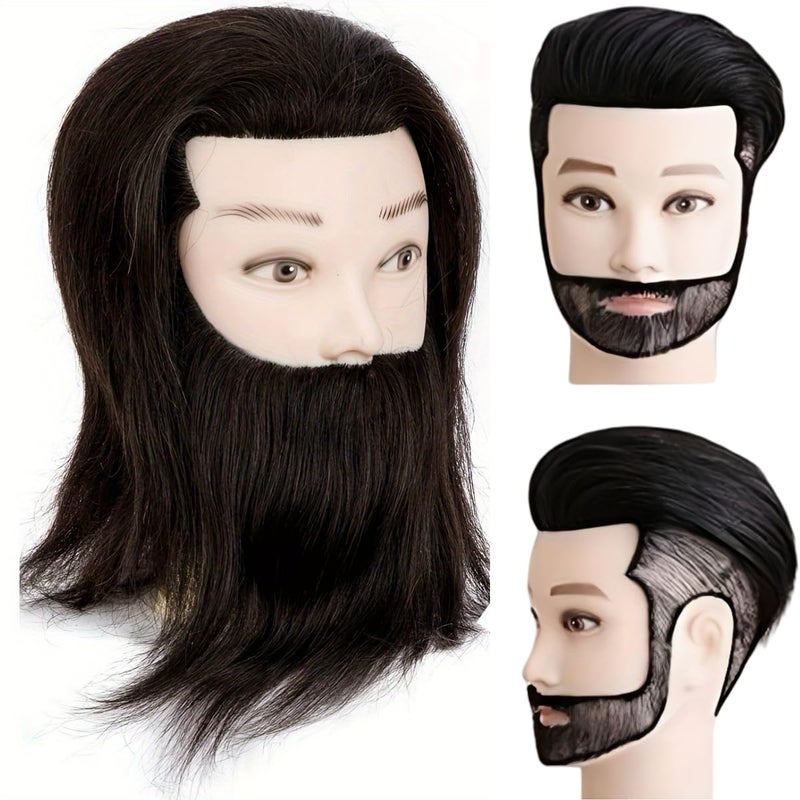 Yiifiulyn Mannequin Head Human Hair Cosmetology Students Training Doll Head for Hair Styling Barber Mannequin Head Male for Practice Hair Cutting or Trim Beard - Image 2