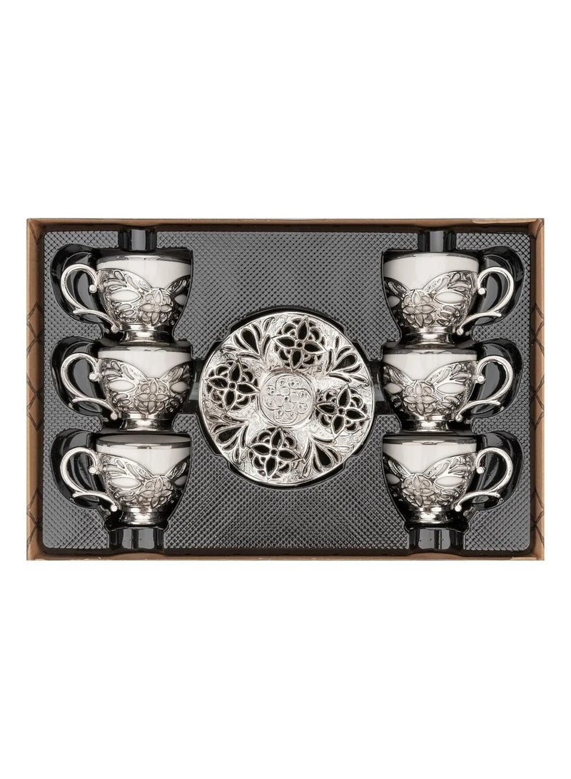 Acar Luxury Turkish Coffee Set of 6 Cups with Holders and Saucers in Elegant Ottoman Style in Silver – Made in Turkey - Image 5