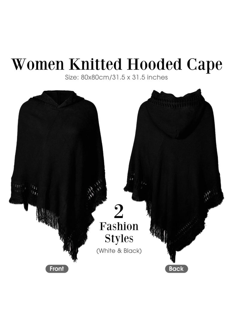 SYOSI - 2 Pcs Poncho Sweaters For Women, Knitted Featuring A Hooded Cape With Fringed Hem And Crochet Pullover With Knit Pattern, Perfect For Autumn And Winter - Image 1